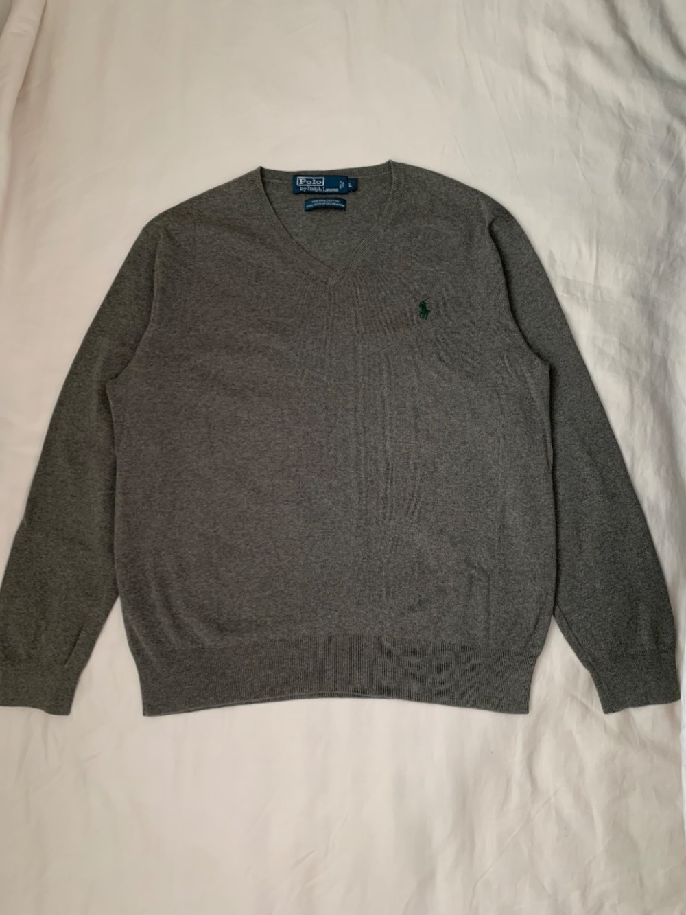 Polo by Ralph Lauren 100% Pima cotton Men's Gray V-Neck Sweater - Picture 2 of 8